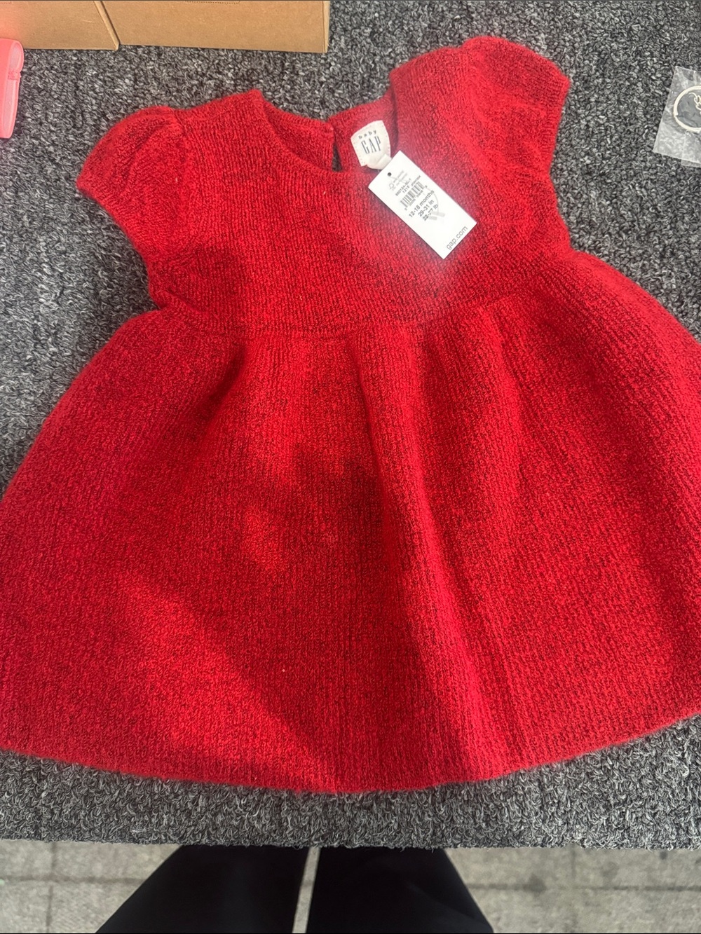 GAP Bright Red Knit Baby Dress with Puff Sleeves